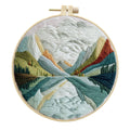 Embroidery DIY kit with bamboo frame, printed landscape fabric, embroidery thread and needles