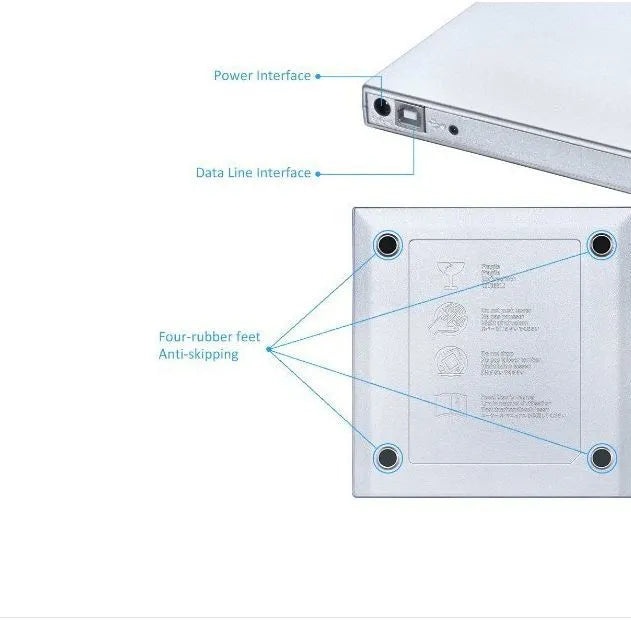 Neutral silver external DVD burner USB portable optical drive slim plastic body