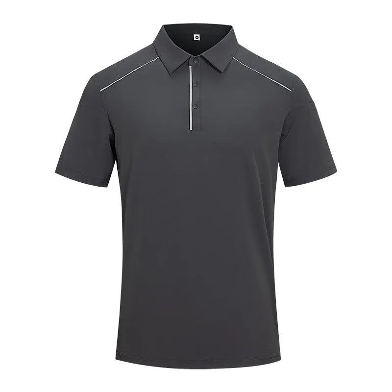 Light luxury polo shirt in quick-dry fabric showing slit design detail and solid colour options