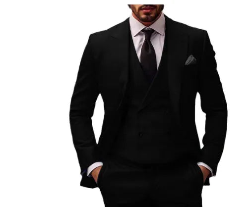 Plus size women's three-piece dress suit in cotton blend with vest jacket pants, available in multiple colours