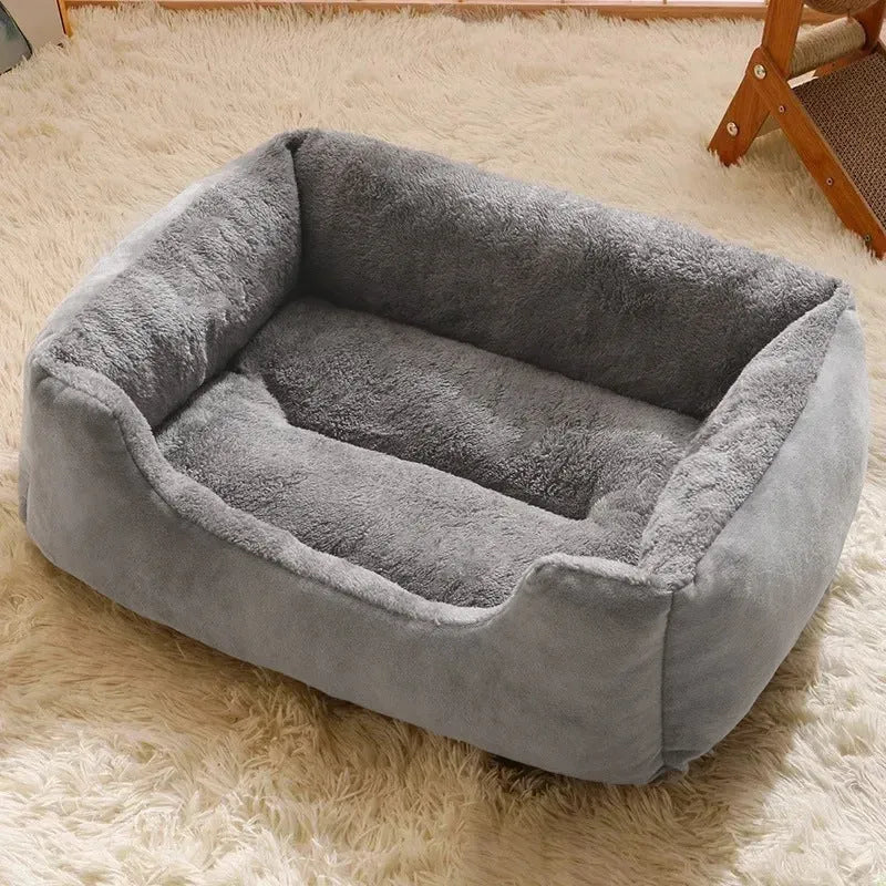 Short plush cat bed in various sizes and colours including black, coffee, grey, green and pink
