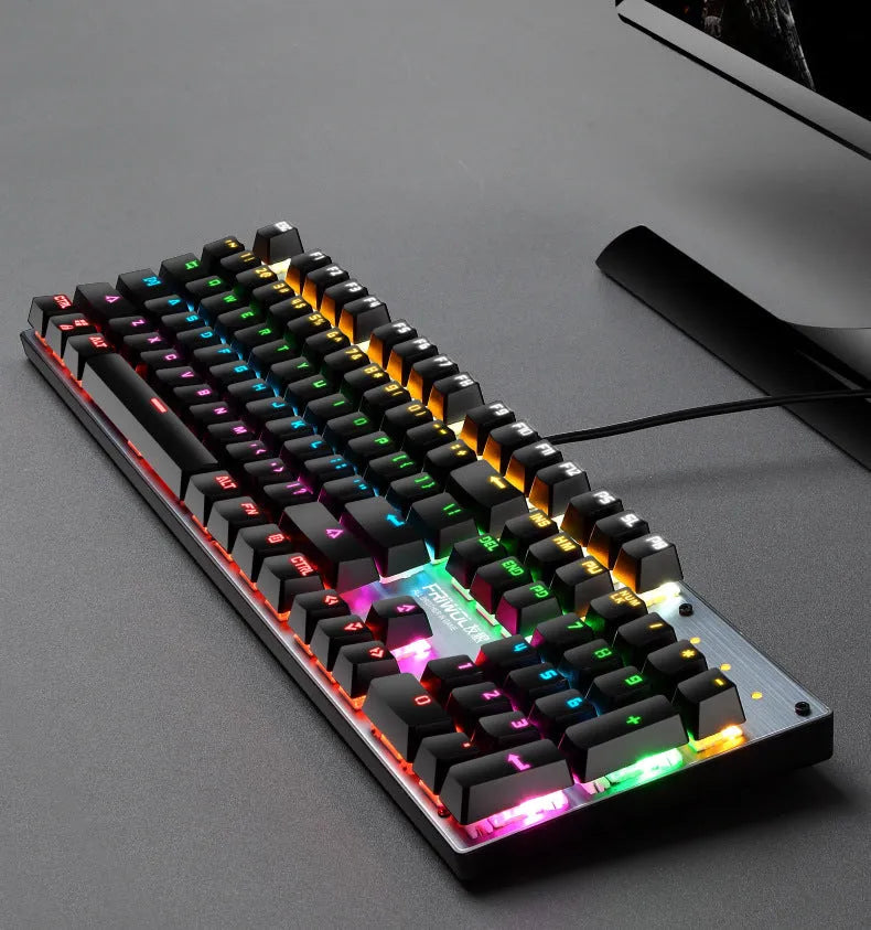 Mechanical waterproof gaming keyboard with 104 keys USB wired in black blue pink colours