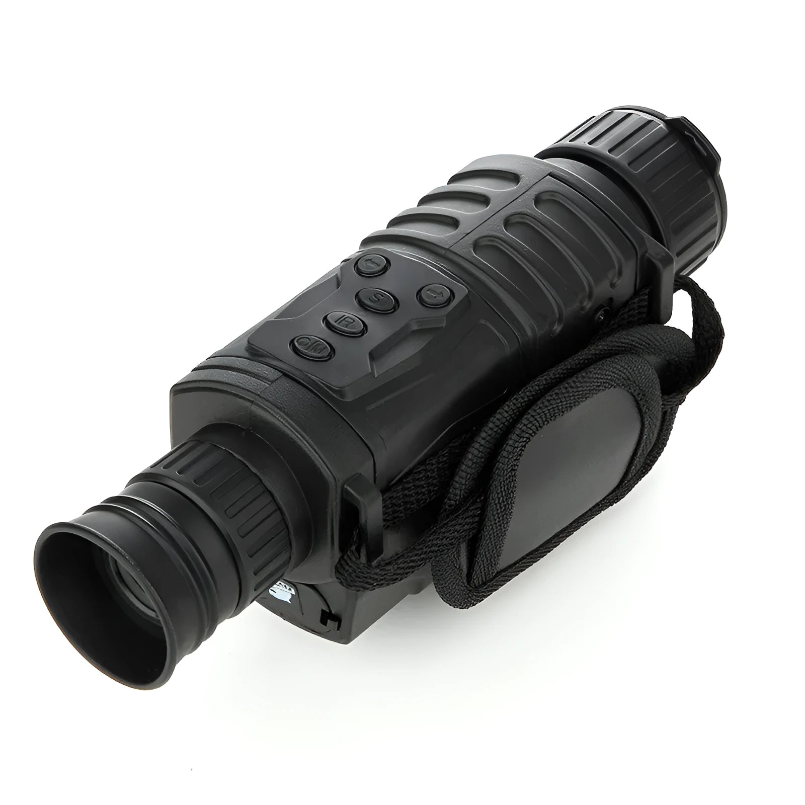 Black digital night vision monocular with 5x magnification, 40mm objective lens, and compact design