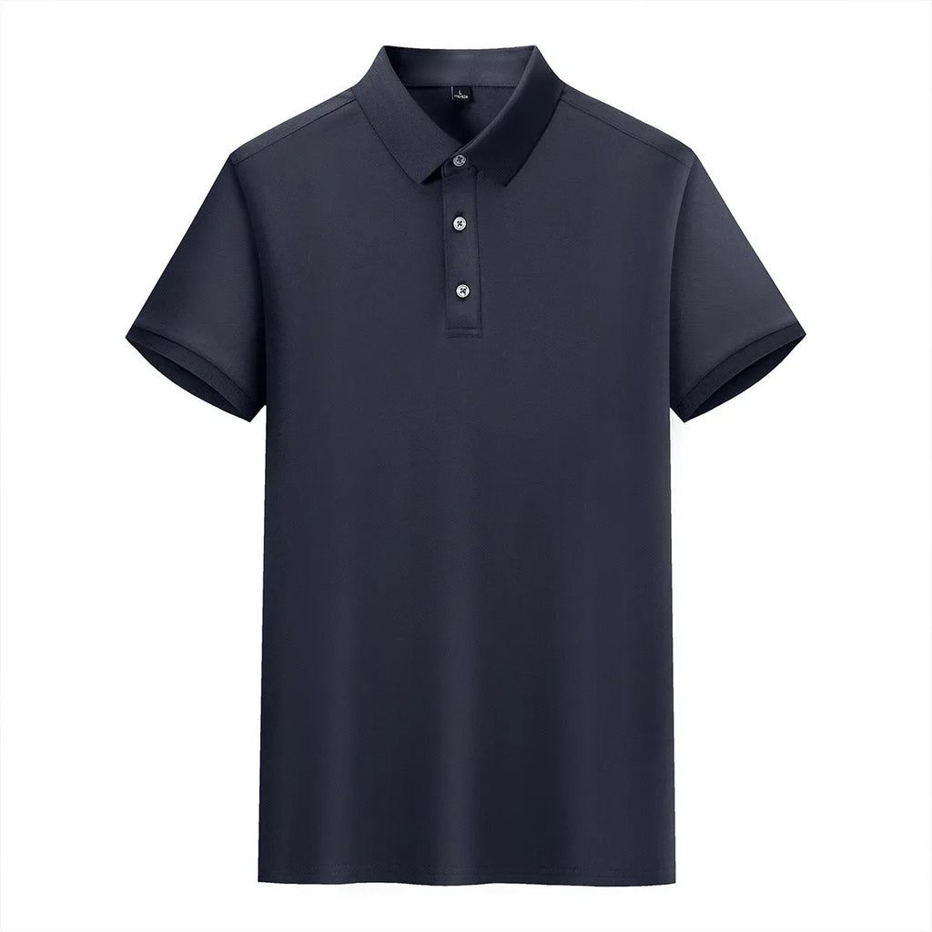 Cotton lapel short-sleeved T-shirt for business wear with mosaic design in mulberry silk blend fabric