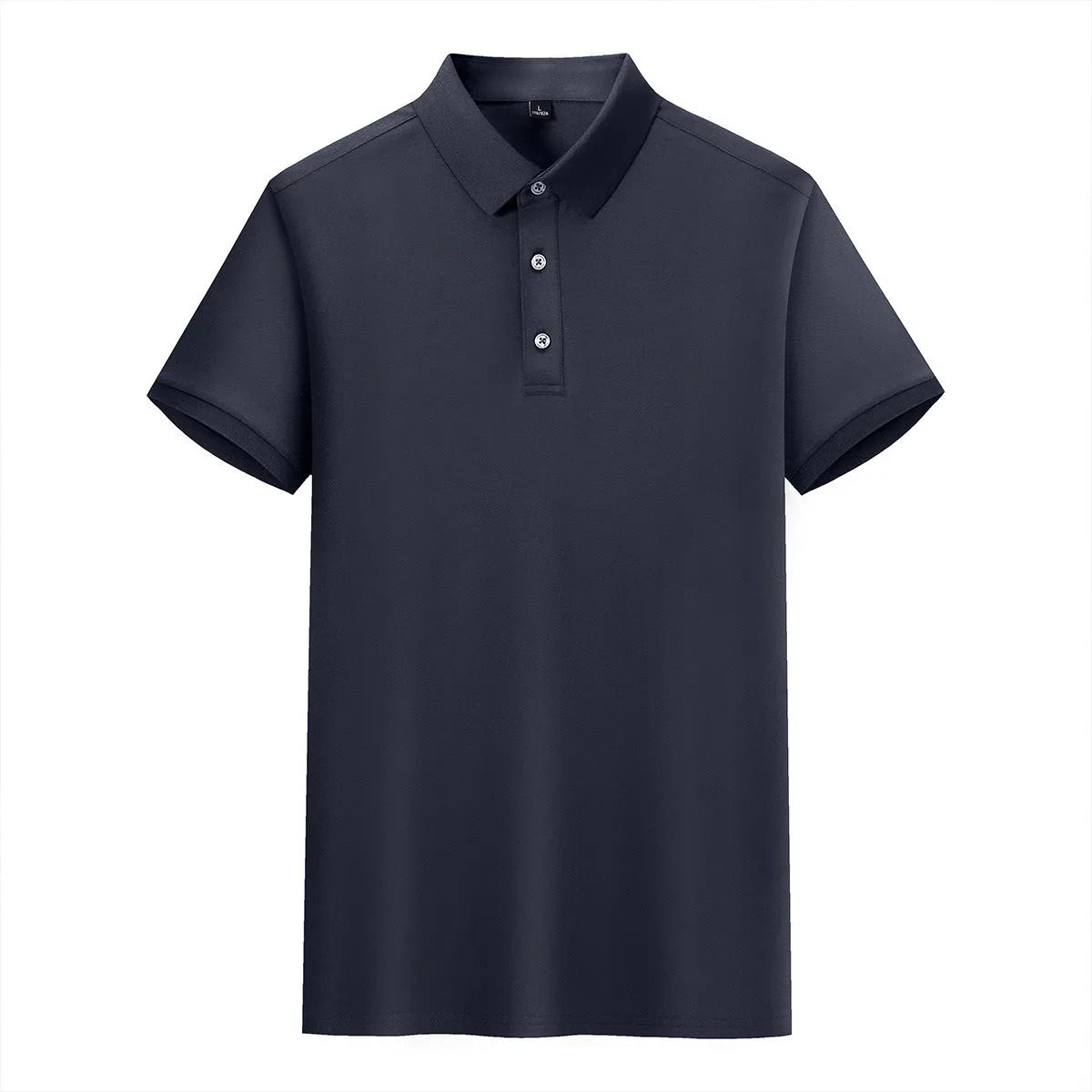 Cotton lapel short-sleeved T-shirt for business wear with mosaic design in mulberry silk blend fabric