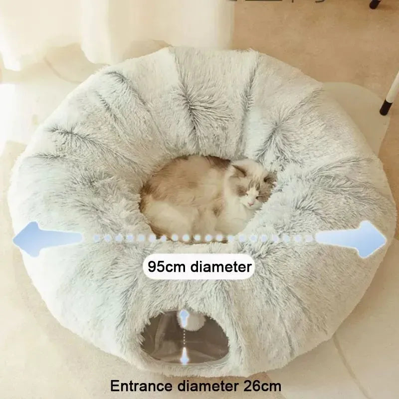 Gray plush cat bed mat measuring 85 by 85 by 26 centimetres, placed on floor for winter use