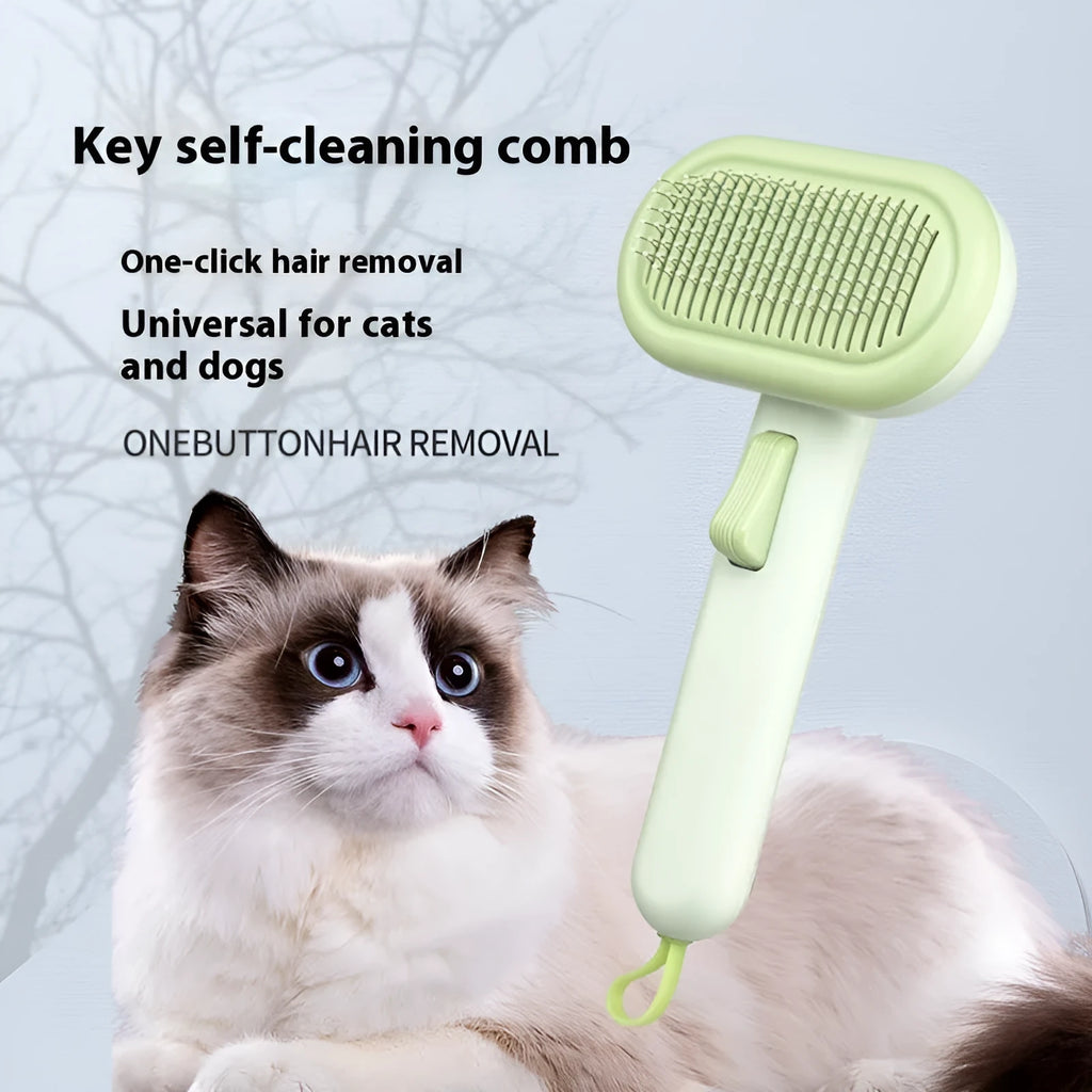 Large pet hair removal comb with stainless steel blades and ABS handle in light grey colour