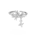 Silver butterfly ring with adjustable opening in electroplated white gold or 18K gold finish