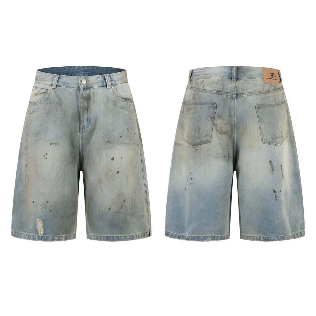 Pu Shuai blue cropped washed denim straight-leg middle pants with zipper fly on hanger