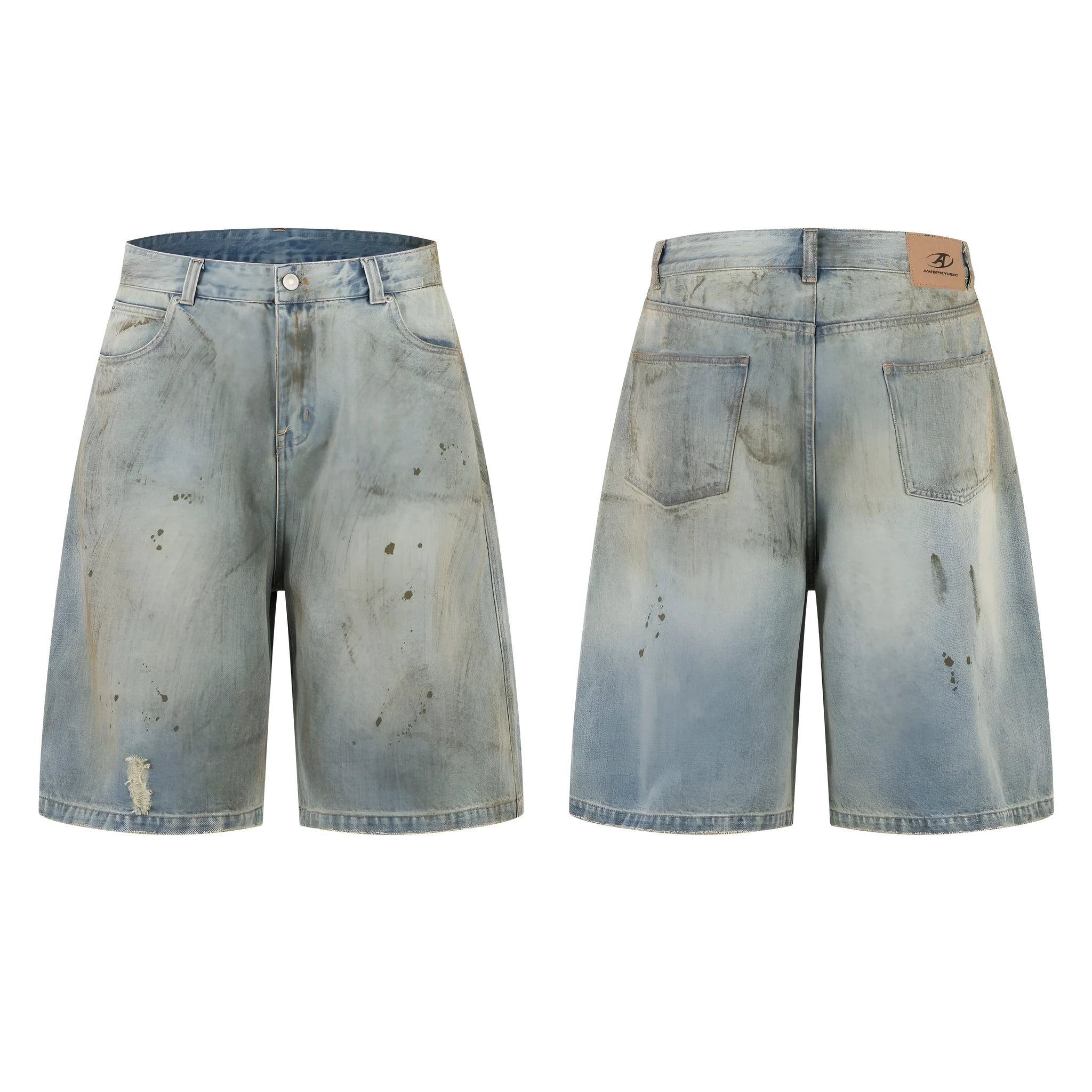 Pu Shuai blue cropped washed denim straight-leg middle pants with zipper fly on hanger