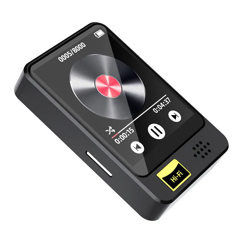 E-book player with external speaker, 1.8 inch screen, black plastic body, Bluetooth, FM radio, and USB charging