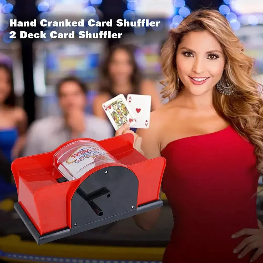 Manual hand crank card shuffler machine made of black ABS plastic for casino card games