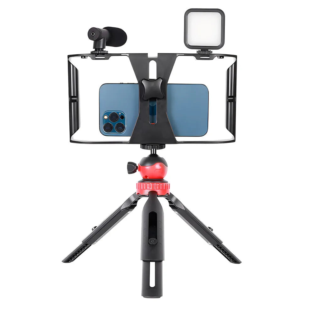Desktop telescopic tripod stand with ABS construction, 250x130x38mm, for mobile phone and microphone