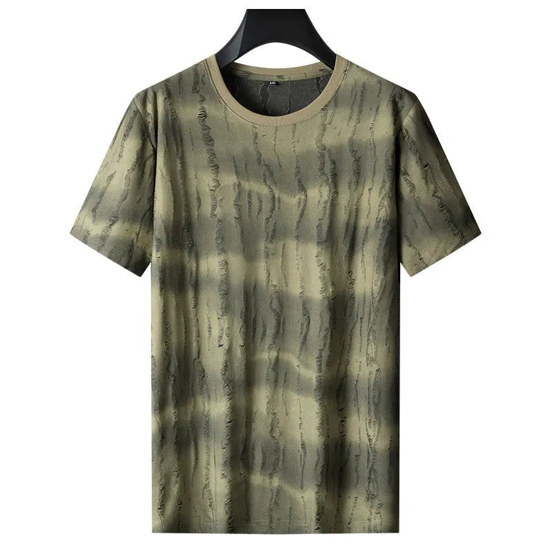 Grey plus size men's loose fit short sleeve t-shirt on a hanger