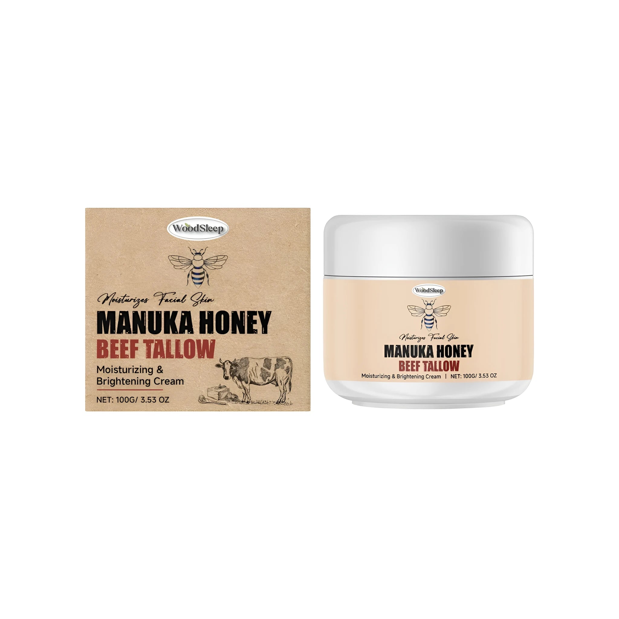 Moisturizing Brightening Cream 100g in a white jar with niacinamide and honey extract for daily face hydration