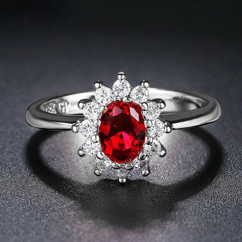 Blue moissanite women's ring with electroplated copper floral design and inlaid zirconium details