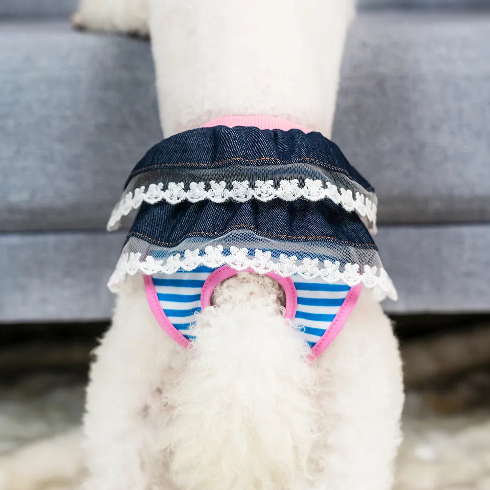 Cotton female canine menstrual panties with princess bowknot in pink bow colour, side view