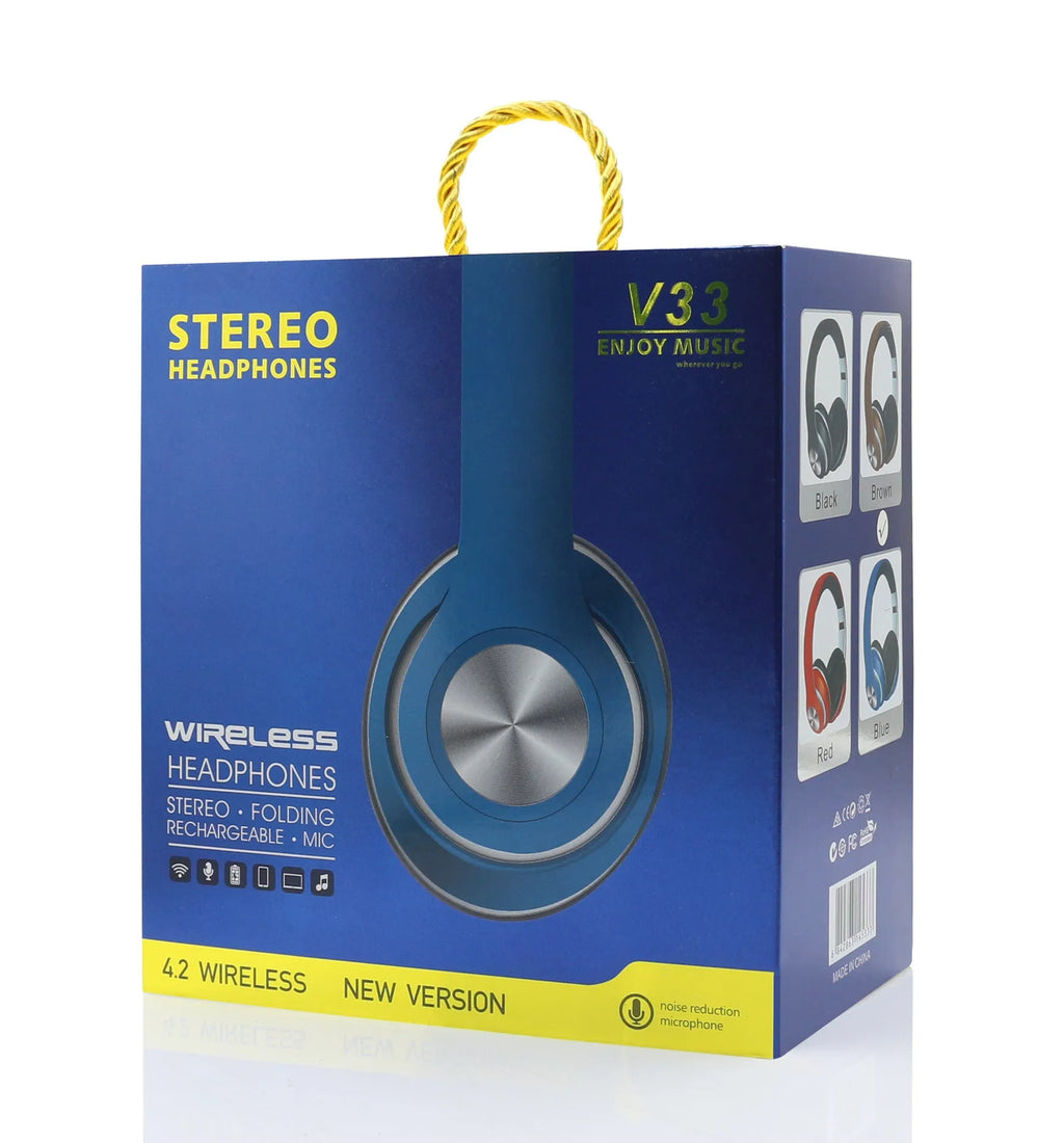 Private Mode 5.0 folding wireless stereo headphones in black with head-mounted design and button controls