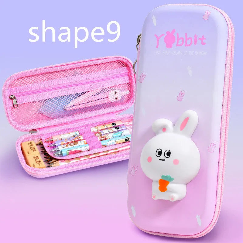 3D decompression pencil case in square Korean style with cartoon pattern