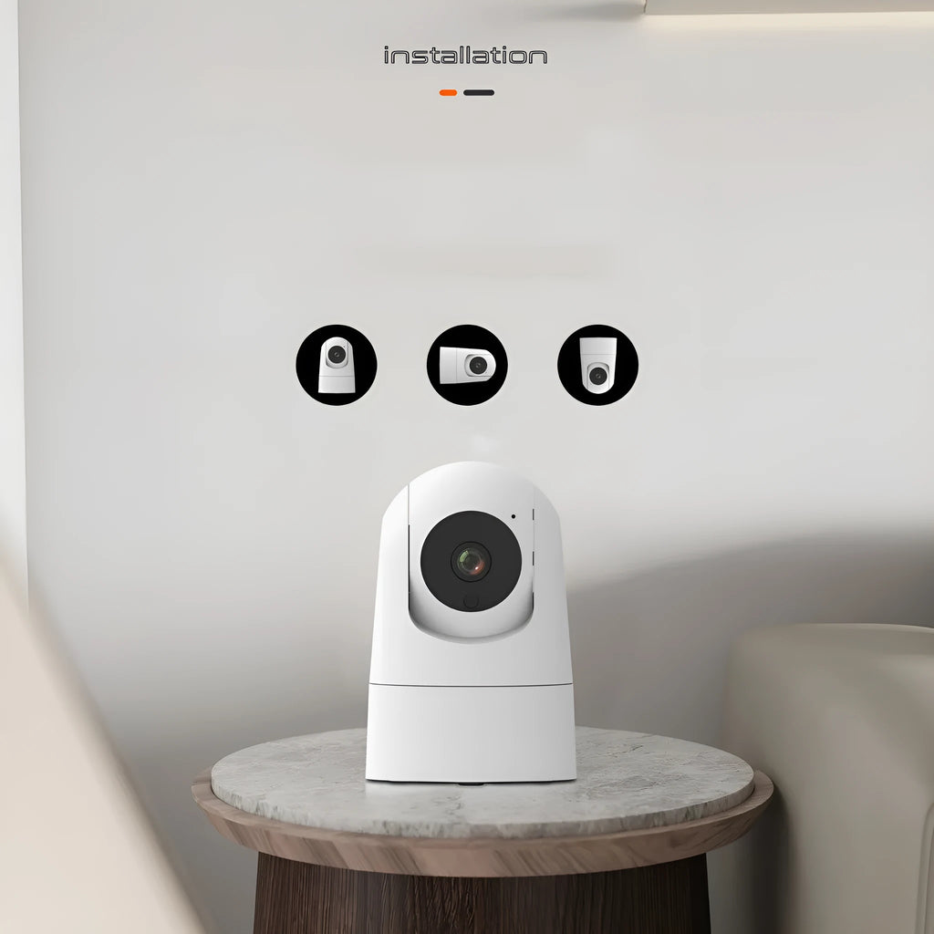 White indoor PTZ security camera on a stand with a 3.6mm lens for 1080p HD monitoring.