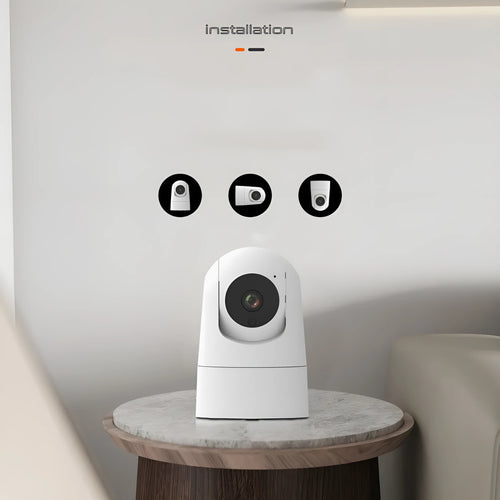 White indoor PTZ security camera on a stand with a 3.6mm lens for 1080p HD monitoring.