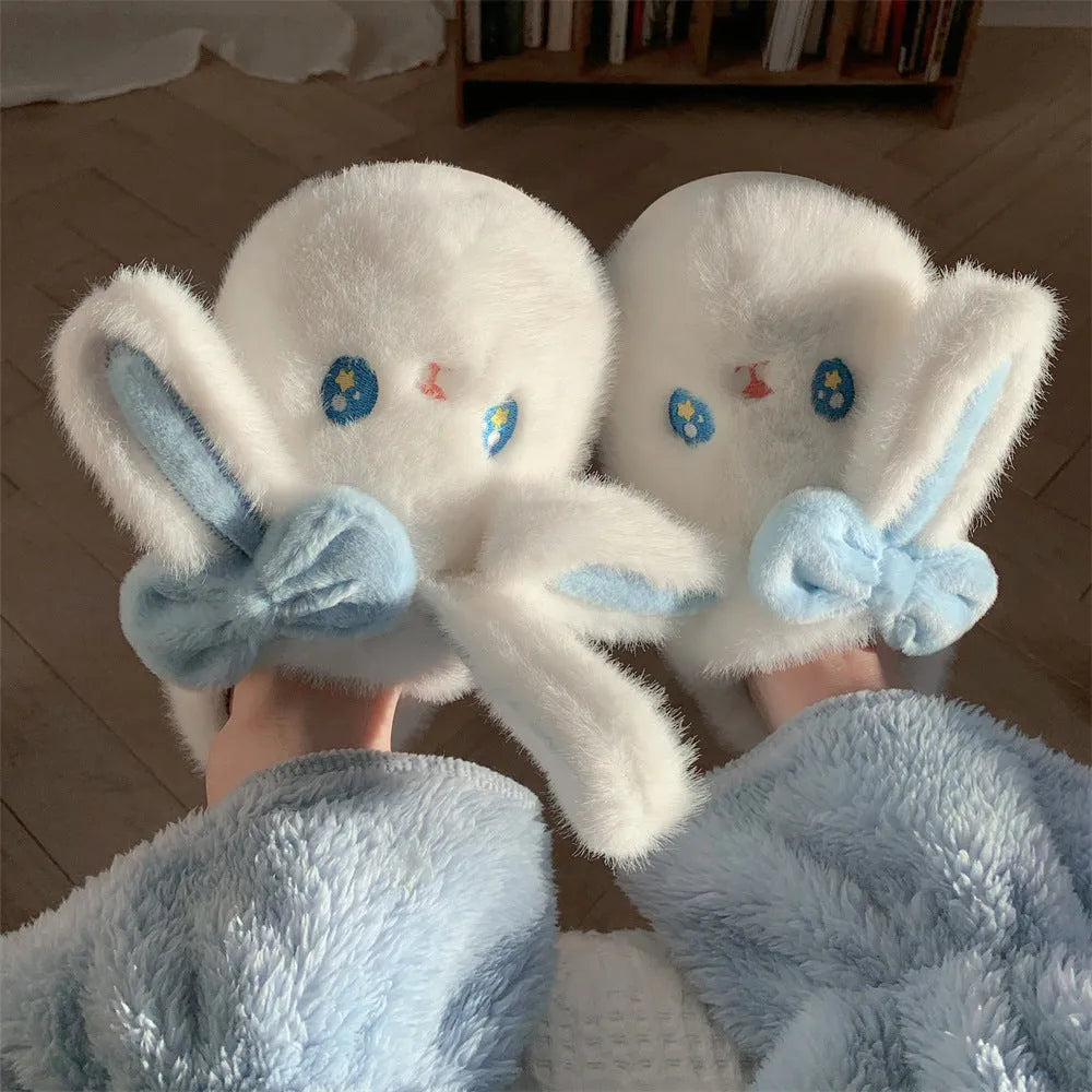 White cartoon pattern indoor confinement slippers with EVA sole and artificial wool lining