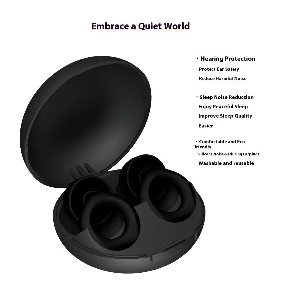 Black silicone soundproof earplugs for sleep work and party noise reduction