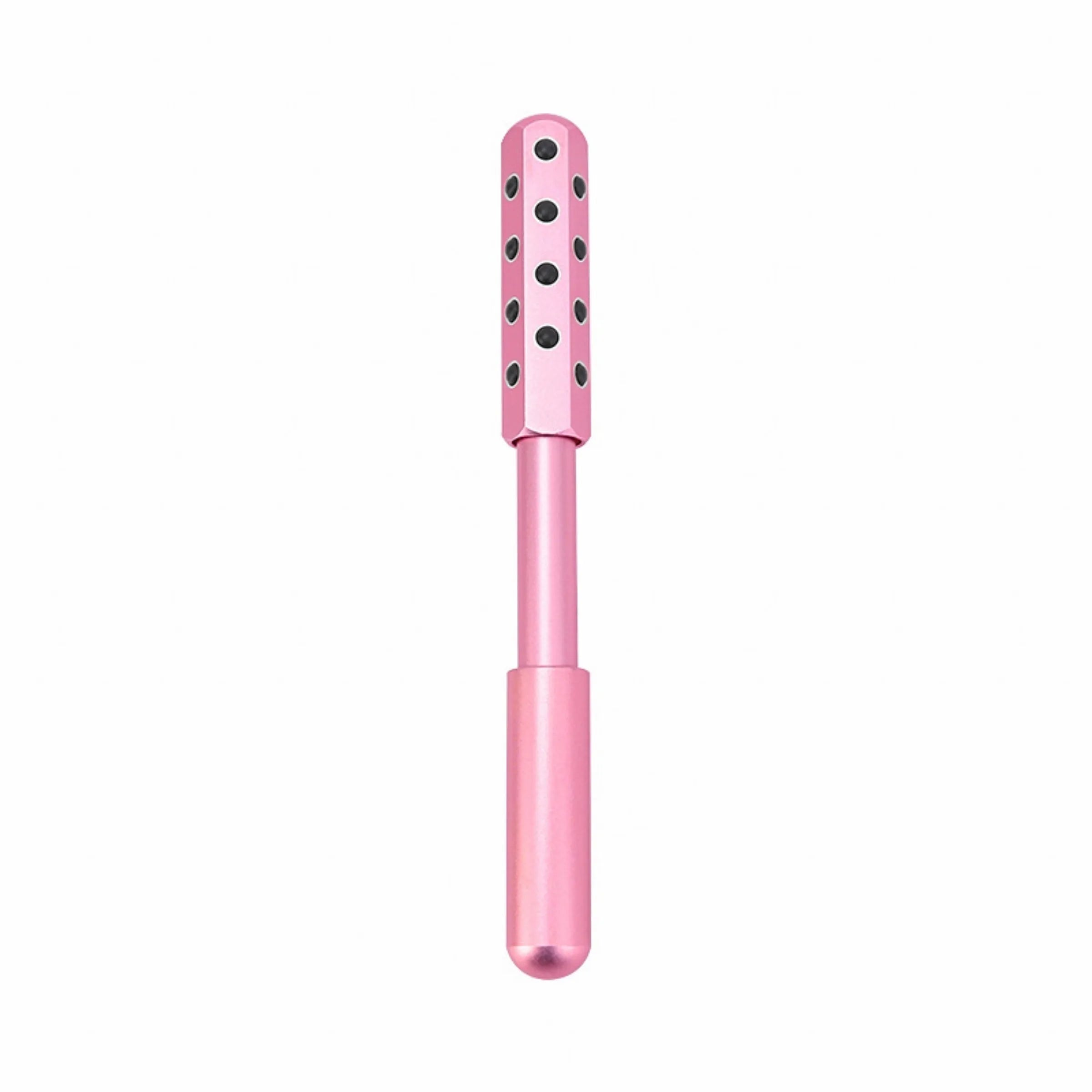 Purple handheld facial massage roller with germanium particles on a white background.