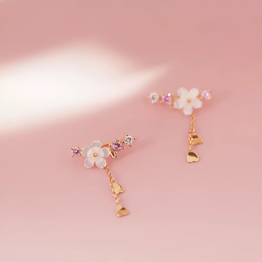 Flower earrings with super fairy design, long pendant drop, 1.8cm x 2.9cm, gold or silver copper earrings