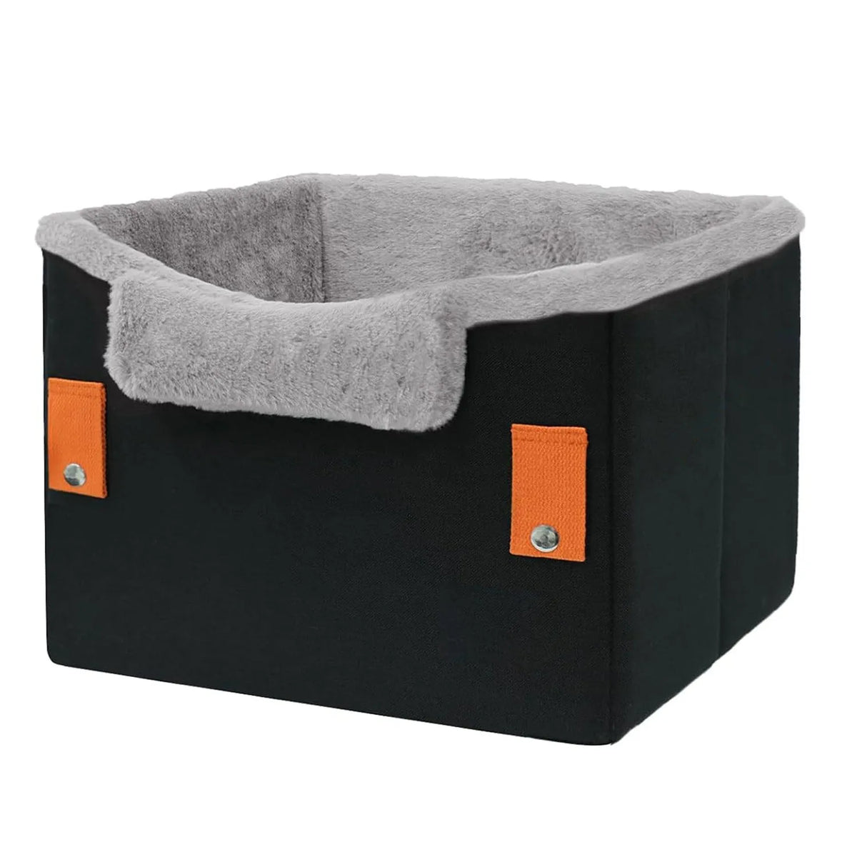 Portable small dog car seat with clip-on safety leash, 40.6x33x28cm, in orange, grey, or black