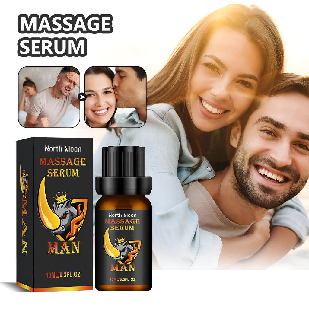 Men's body care massage oil in 10ml bottle with mineral oil, jojoba, vitamin E, cocoa butter, ginger