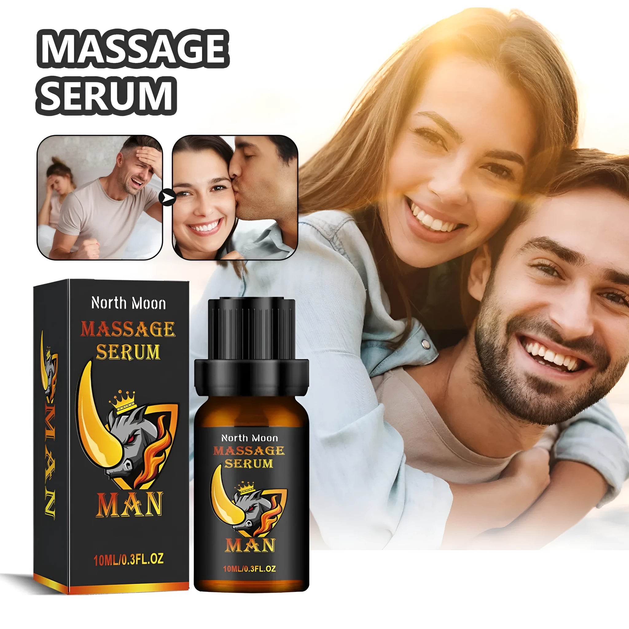 Men's body care massage oil in 10ml bottle with mineral oil, jojoba, vitamin E, cocoa butter, ginger