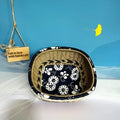 Blue square plastic storage basket with hand-woven twine pattern for desktop organisation