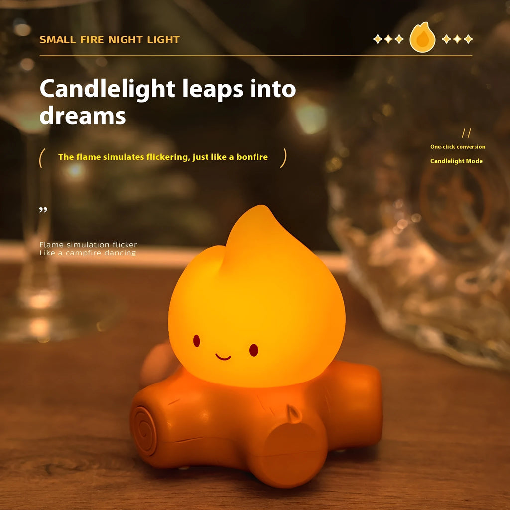 Silicone small fire pile cartoon night lamp with ABS shade showing yellow light illumination