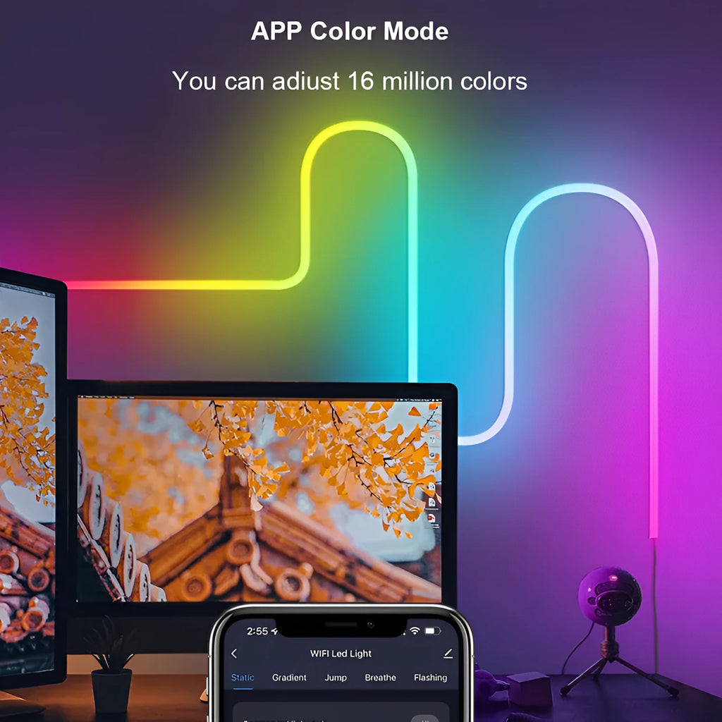 3 metre RGB LED neon light strip with remote control on white background