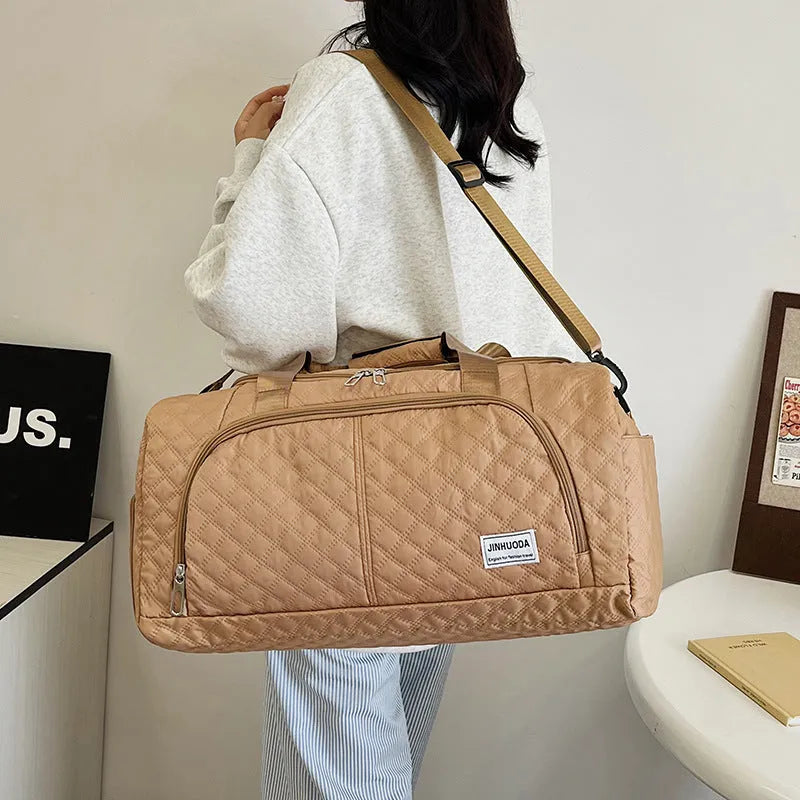 Unisex Oxford cloth dry wet separation fitness handbag in solid colour with sewing thread detail