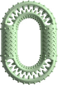 Blue, green, and pink heavy-duty O-ring shaped dog chew toy for aggressive chewers.