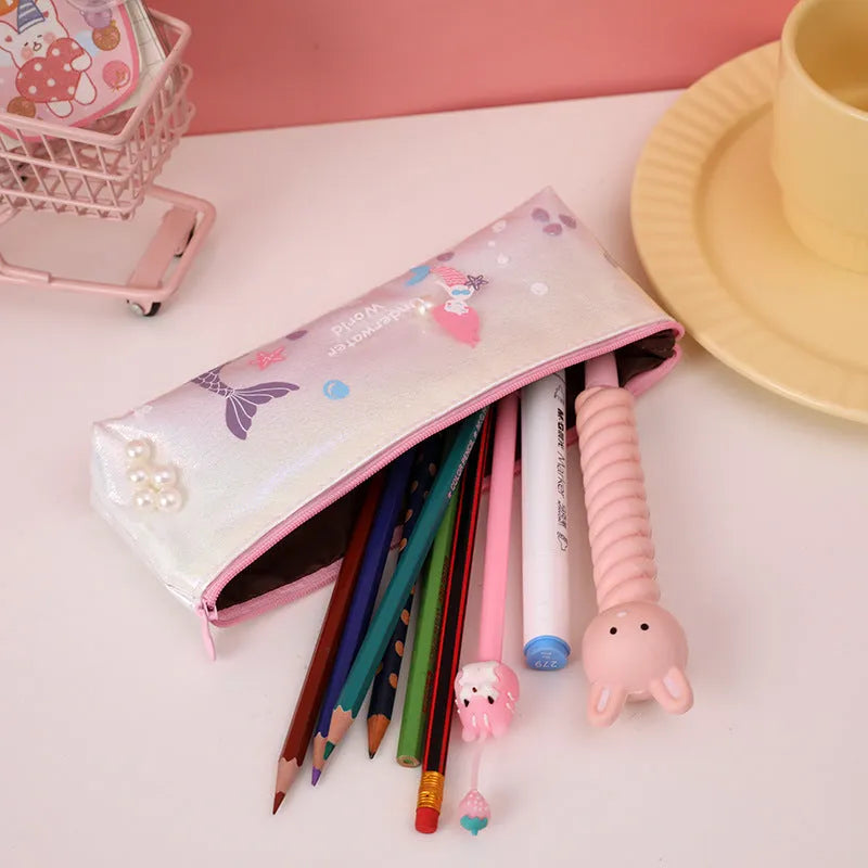 Korean style mermaid pencil case in pink colour, made from EVA material with large capacity 20x8cm