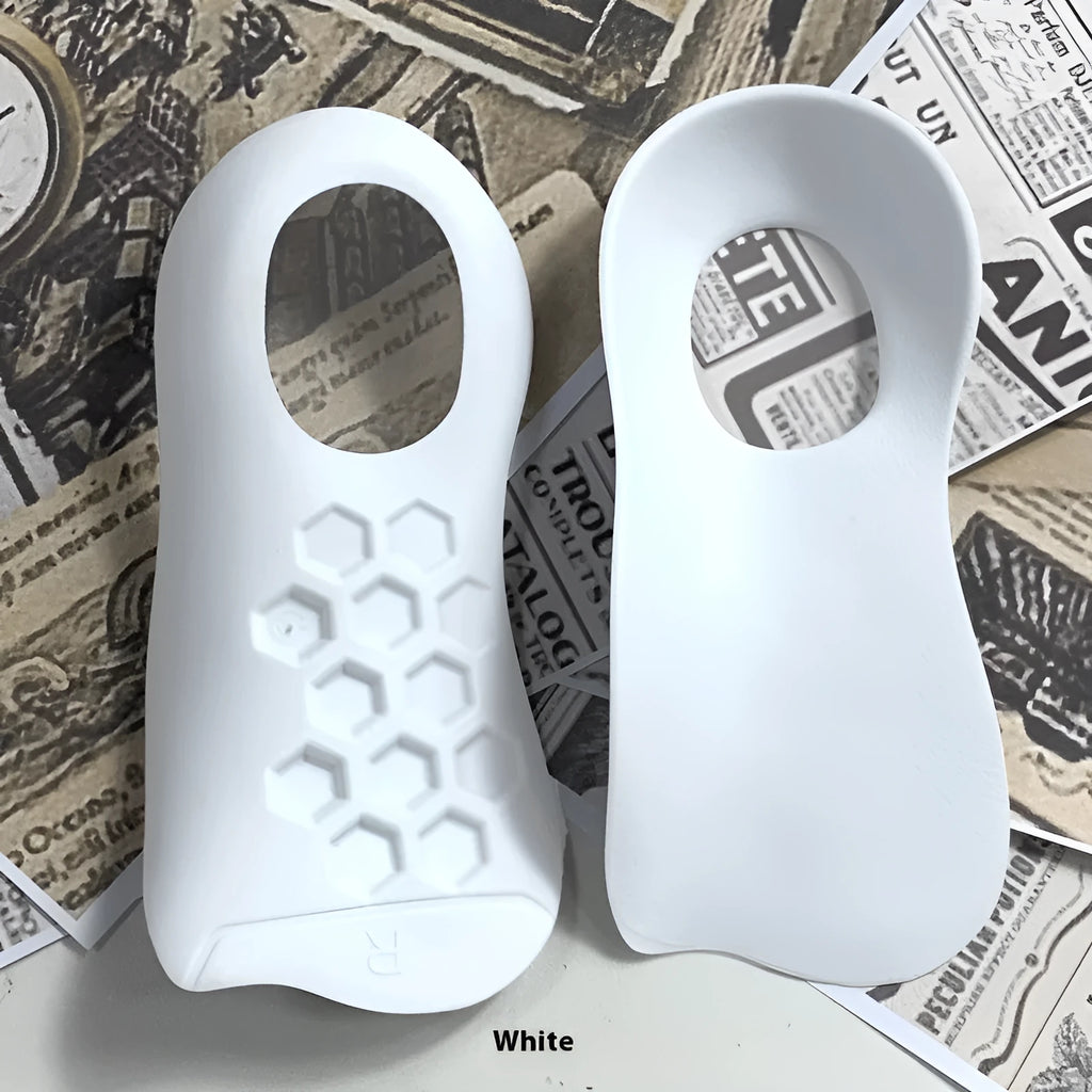 Pair of white varus correction arch support insoles made from TPR material for sizes 35-45