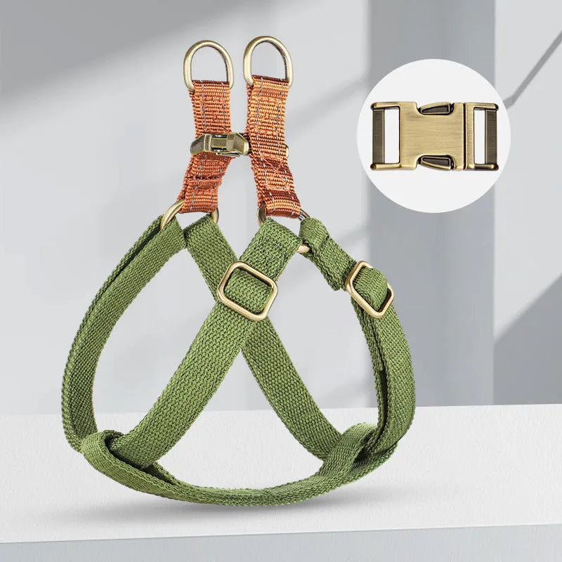 Brown vest style dog leash with cotton belt and alloy fastener for small to medium dogs