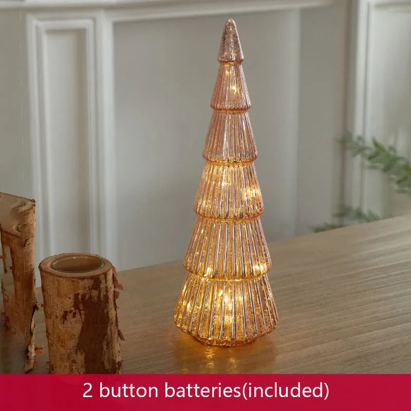Glitter geometric Christmas tree table decoration made of borosilicate glass in pink silver colour