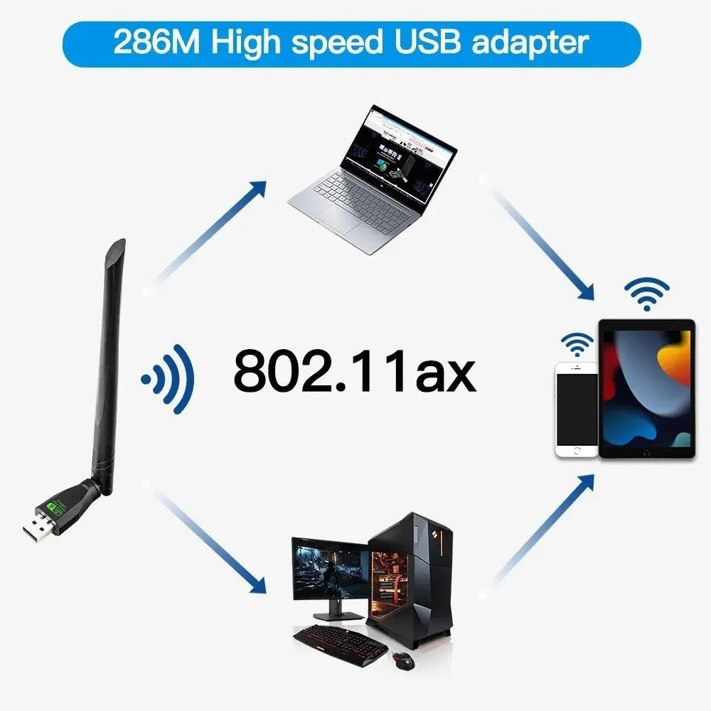 Black USB WiFi6 wireless network card with compact design for computer connectivity