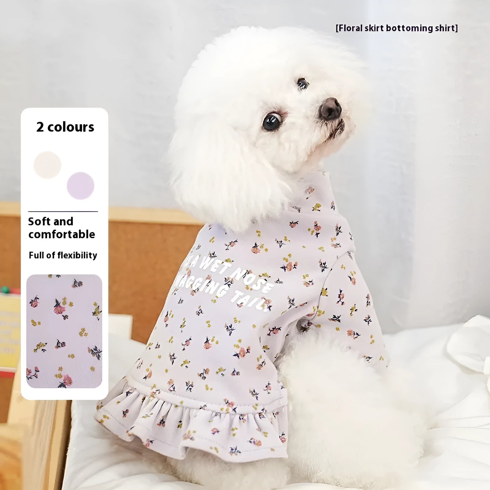Light purple floral pattern thick insulated dog coat for small breed pet