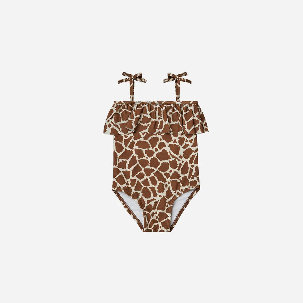 Girls' high elastic one-piece swimsuit in leopard print with quick-dry polyester construction