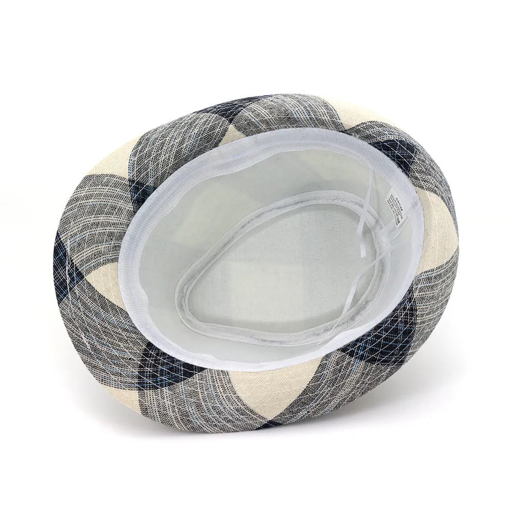 A blue or black polyester sun hat with a bell-shaped crown and wide brim for outdoor travel.