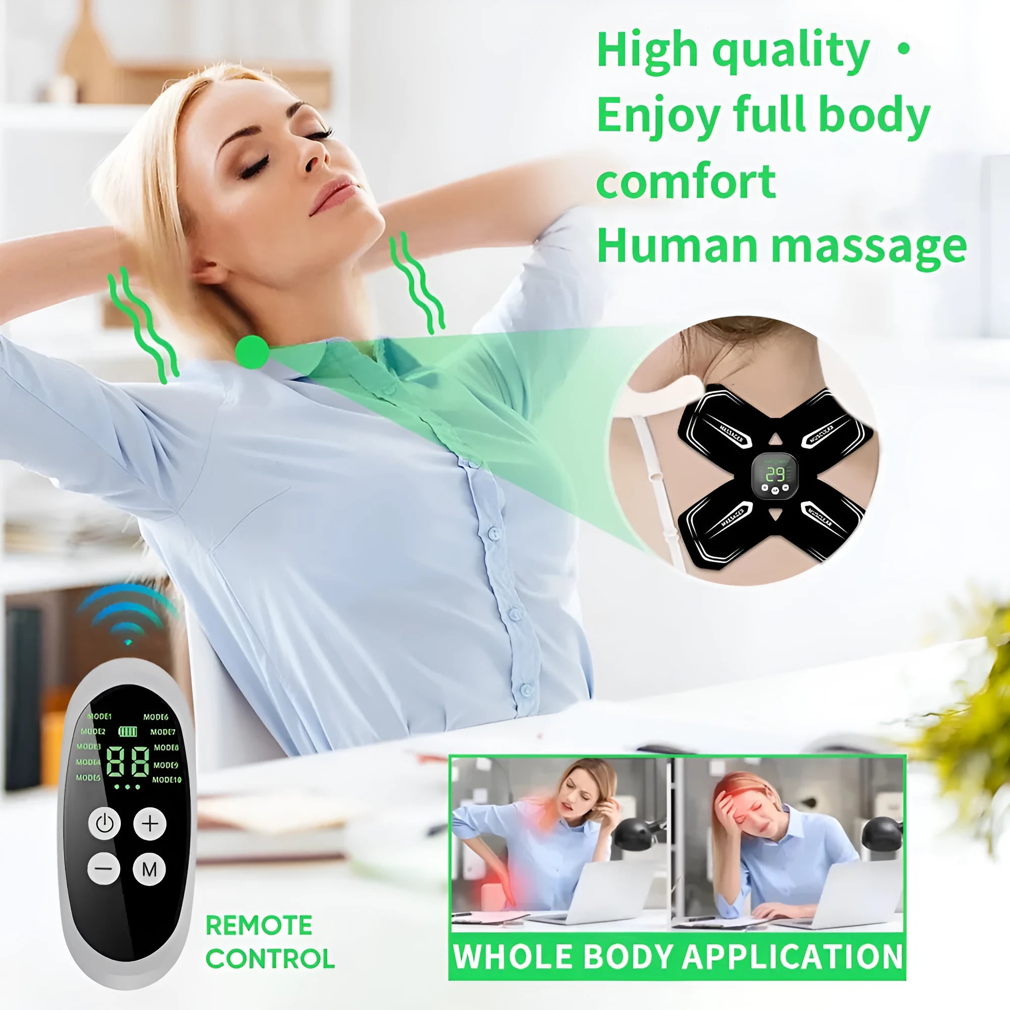Intelligent EMS massager multifunctional cervical vertebra massage pad with USB cable in white remote control type on grey background