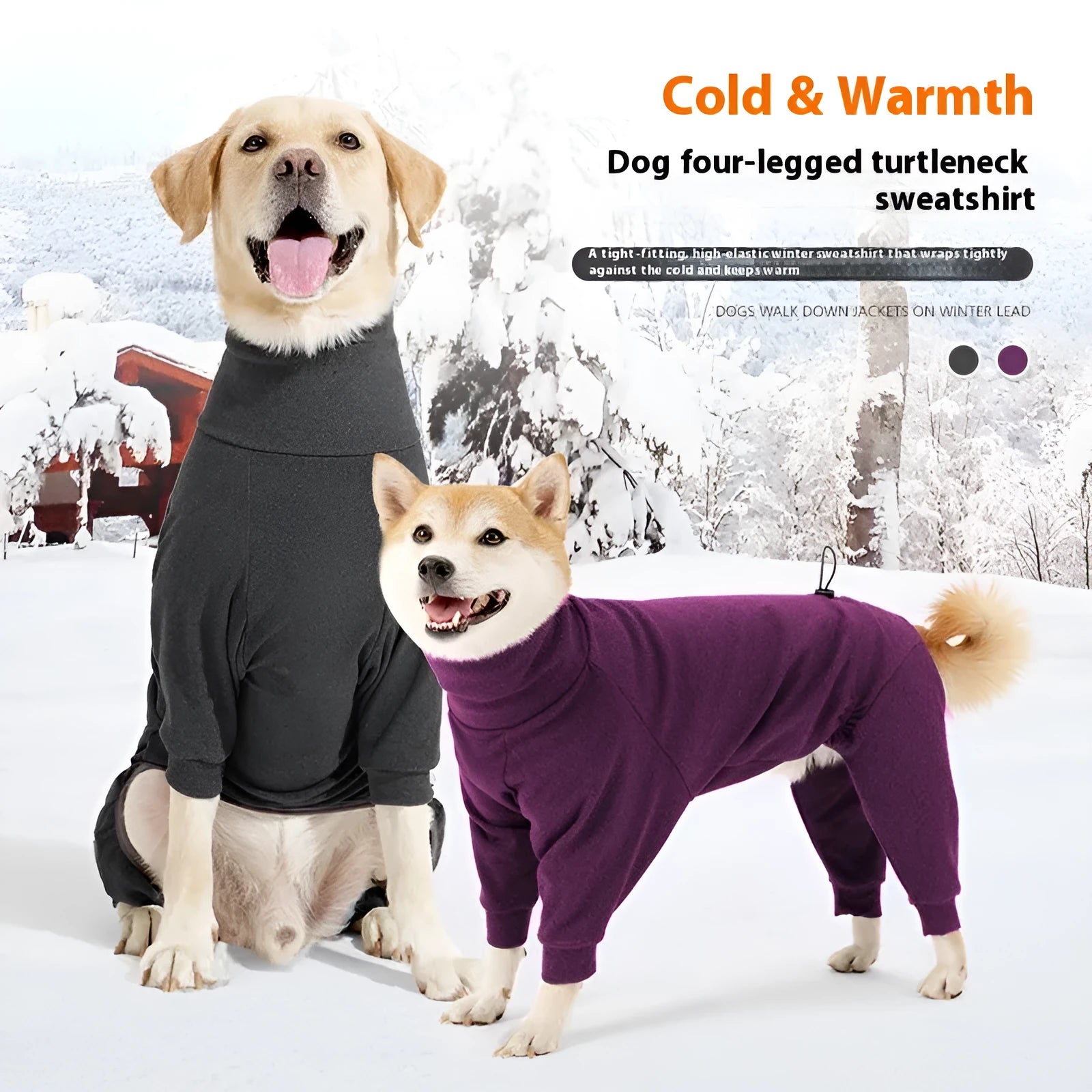 Dark grey polar fleece dog clothes with high collar and four-legged design for winter warmth