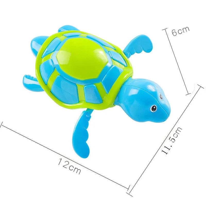 Plastic swimming turtle baby bath toy floating in water for aquatic play