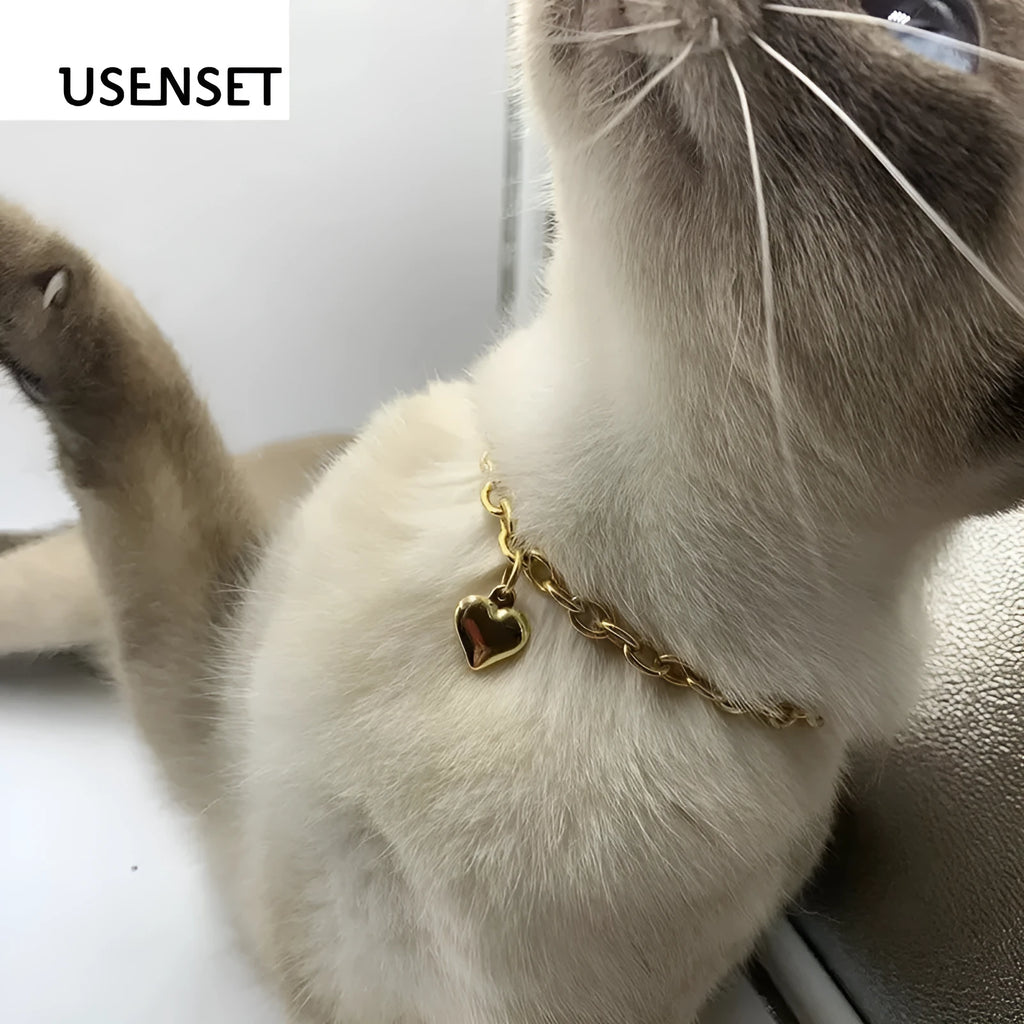 Stainless steel pet cat dog love heart pendant necklace in gold and silver finishes