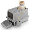 Grey ABS plastic enclosed cat toilet with pedal entry system